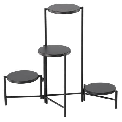 Suport pentru flori cu structura metalica, 4 niveluri, cu rafturi rotunde, 60x43x60 cm, negru Household NewTrend