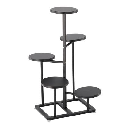 Suport pentru flori cu structura metalica, 5 niveluri, cu rafturi rotunde, 47x47x80 cm, negru Household NewTrend