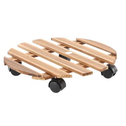 Suport rotund pentru ghiveci din lemn cu roti, 30 cm, maro natural Household NewTrend