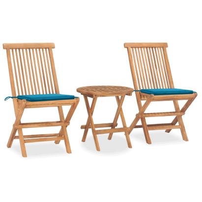 Set mobilier exterior pliabil cu pernă, 3 piese, lemn masiv tec GartenMobel Dekor