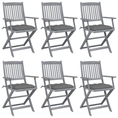 Scaune pliabile de exterior, perne, 6 buc., lemn masiv acacia GartenMobel Dekor