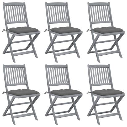 Scaune pliabile de exterior, perne, 6 buc., lemn masiv acacia GartenMobel Dekor