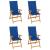 Scaune grădină cu perne albastru regal, 4 buc., lemn masiv tec GartenMobel Dekor