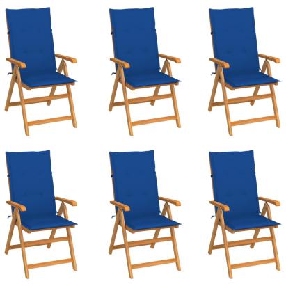 Scaune grădină cu perne albastru regal, 6 buc., lemn masiv tec GartenMobel Dekor