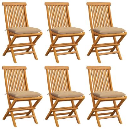 Scaune de grădină cu perne, 6 buc., bej, lemn masiv tec GartenMobel Dekor