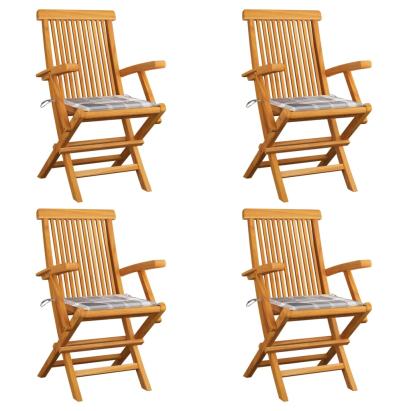 Scaune de grădină cu perne gri carouri, 4 buc., lemn masiv tec GartenMobel Dekor