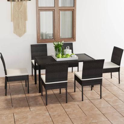 Set de mobilier de exterior, 7 piese, negru, poliratan GartenMobel Dekor