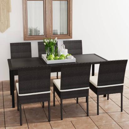 Set de mobilier de grădină, 7 piese, negru, poliratan GartenMobel Dekor