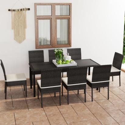 Set de mobilier de grădină, 9 piese, negru, poliratan GartenMobel Dekor
