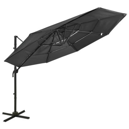Umbrelă de soare cu 4 niveluri, stâlp aluminiu, antracit, 3x3 m GartenMobel Dekor