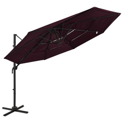 Umbrelă soare cu 4 niveluri, stâlp aluminiu, roșu bordo, 3x3 cm GartenMobel Dekor