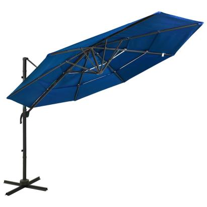 Umbrelă de soare 4 niveluri, stâlp din aluminiu, azuriu, 3x3 m GartenMobel Dekor