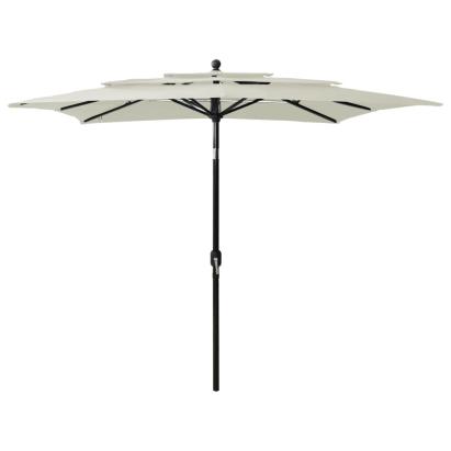 Umbrelă de soare 3 niveluri, stâlp aluminiu, nisipiu, 2,5x2,5 m GartenMobel Dekor