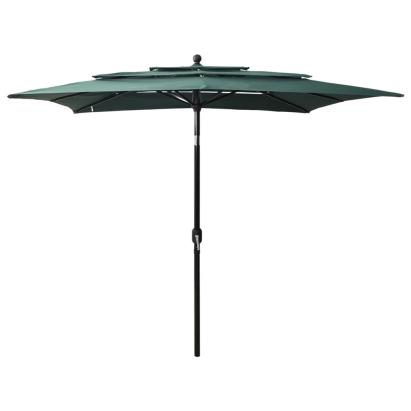 Umbrelă de soare 3 niveluri, stâlp aluminiu, verde, 2,5x2,5 m GartenMobel Dekor