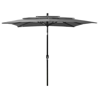 Umbrelă de soare 3 niveluri, stâlp aluminiu, antracit 2,5x2,5 m GartenMobel Dekor