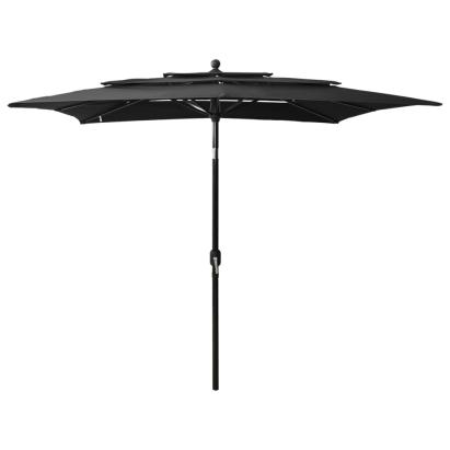 Umbrelă de soare 3 niveluri, stâlp aluminiu, negru, 2,5x2,5 m GartenMobel Dekor