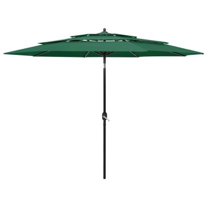 Umbrelă de grădină cu 3 niveluri, stâlp aluminiu, verde, 3 m GartenMobel Dekor