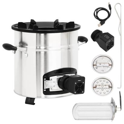 Aragaz cu lemne, cu ventilator USB argintiu, 35,5x26x28 cm oțel GartenMobel Dekor