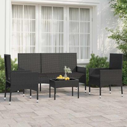 Set mobilier relaxare grădină 4 piese cu perne poliratan negru GartenMobel Dekor