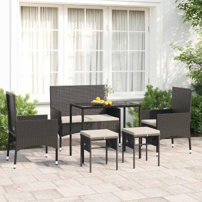 Set mobilier de grădină cu perne, 6 piese, negru, poliratan GartenMobel Dekor