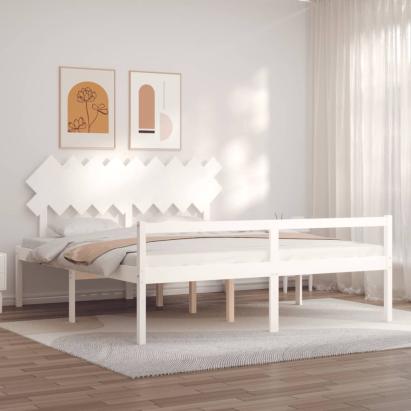 Cadru de pat senior cu tăblie, alb, Super King Size, lemn masiv GartenMobel Dekor