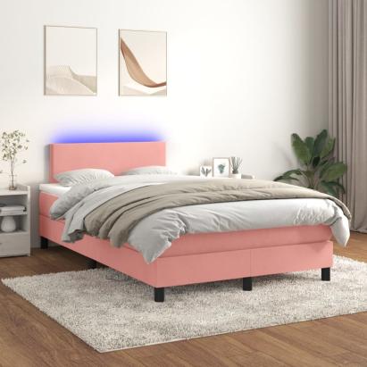 Pat continental cu saltea & LED, roz, 120x200 cm, catifea GartenMobel Dekor
