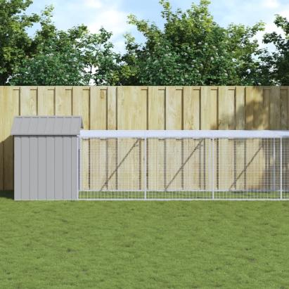 Coteț pui cu incintă gri deschis 117x1221x123cm oțel galvanizat GartenMobel Dekor