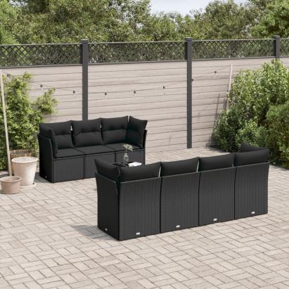Set mobilier de grădină cu perne, 8 piese, negru, poliratan GartenMobel Dekor