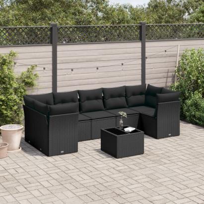 Set mobilier de grădină cu perne, 8 piese, negru, poliratan GartenMobel Dekor
