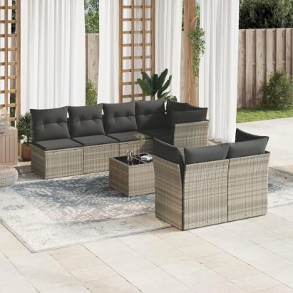 Set mobilier de grădină cu perne, 8 piese gri deschis poliratan GartenMobel Dekor