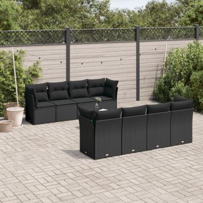 Set mobilier de grădină cu perne, 9 piese, negru, poliratan GartenMobel Dekor