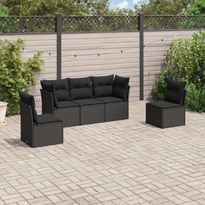 Set mobilier de grădină cu perne, 5 piese, negru, poliratan GartenMobel Dekor