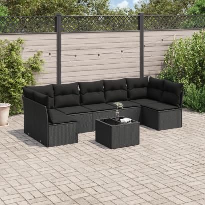 Set mobilier de grădină cu perne, 8 piese, negru, poliratan GartenMobel Dekor