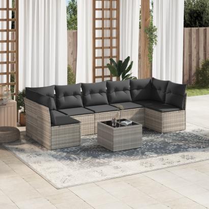 Set mobilier de grădină cu perne, 8 piese gri deschis poliratan GartenMobel Dekor