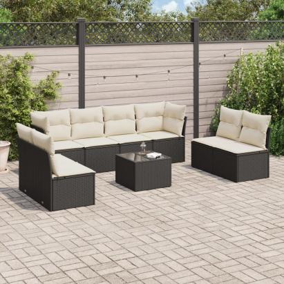 Set mobilier de grădină cu perne, 9 piese, negru, poliratan GartenMobel Dekor