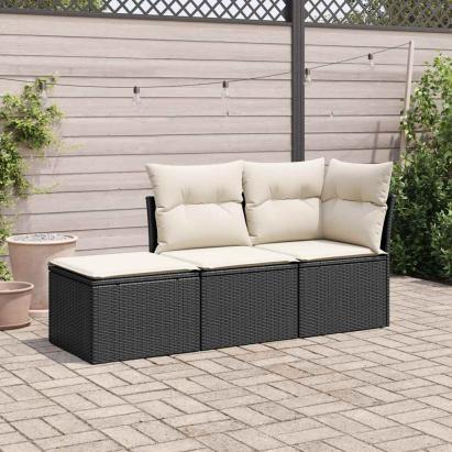 Set mobilier de grădină cu perne, 3 piese, negru, poliratan GartenMobel Dekor