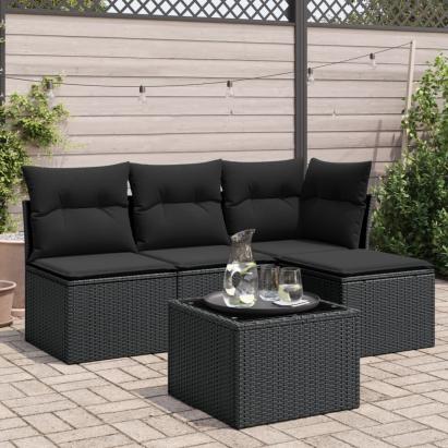 Set mobilier de grădină cu perne, 5 piese, negru, poliratan GartenMobel Dekor
