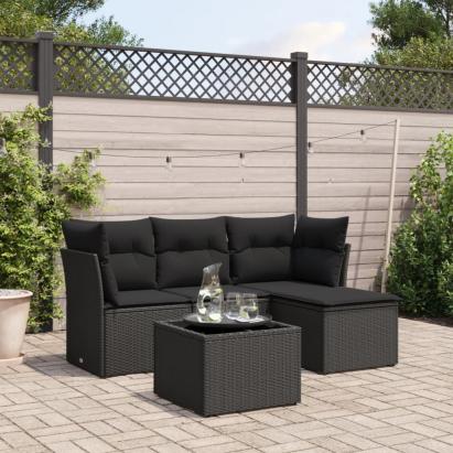 Set mobilier de grădină cu perne, 5 piese, negru, poliratan GartenMobel Dekor