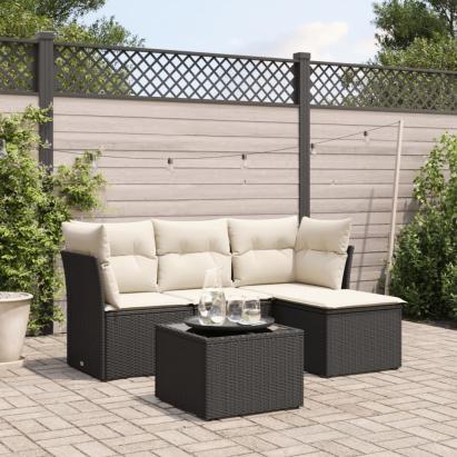 Set mobilier de grădină cu perne, 5 piese, negru, poliratan GartenMobel Dekor