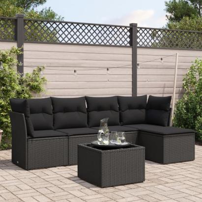 Set mobilier de grădină cu perne, 6 piese, negru, poliratan GartenMobel Dekor