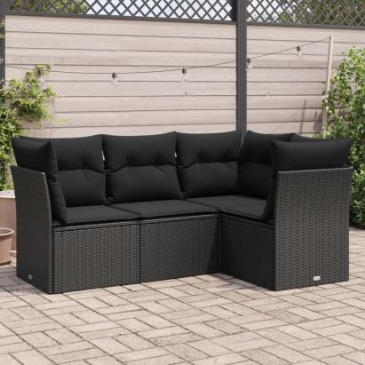 Set mobilier de grădină cu perne, 4 piese, negru, poliratan GartenMobel Dekor