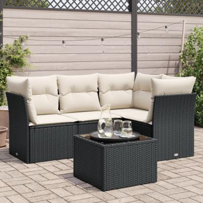 Set mobilier de grădină cu perne, 5 piese, negru, poliratan GartenMobel Dekor