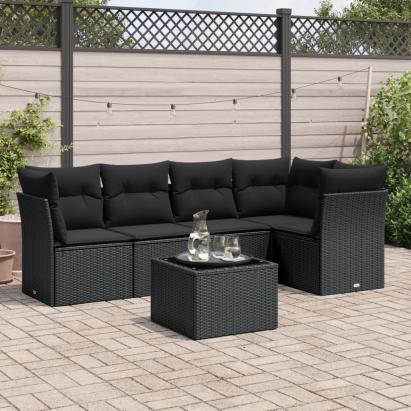 Set mobilier de grădină cu perne, 6 piese, negru, poliratan GartenMobel Dekor