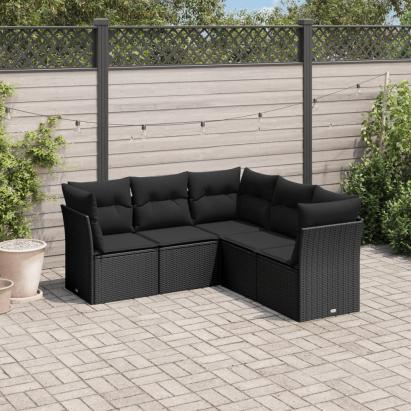 Set mobilier de grădină cu perne, 5 piese, negru, poliratan GartenMobel Dekor