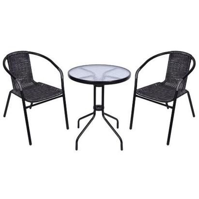 Set balcon Alesia 3 piese, negru/antracit, masa cu sticla, 2 scaune