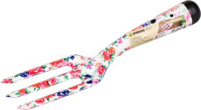 Cultivator manual Strend Pro Ladies Line din metal, 3 dinti, model floral