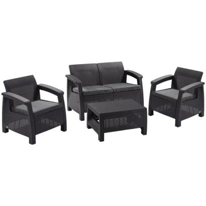 Set mobilier terasă Allibert Corfu, 4 piese, grafit/cool gray, ratan