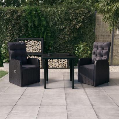 Set mobilier de grădină cu perne, 3 piese, negru GartenMobel Dekor