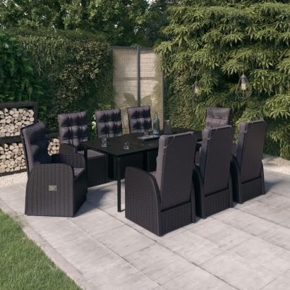 Set mobilier de grădină cu perne, 9 piese, negru GartenMobel Dekor