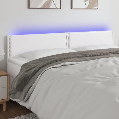 Tăblie de pat cu LED, alb, 200x5x78/88 cm, piele ecologică GartenMobel Dekor